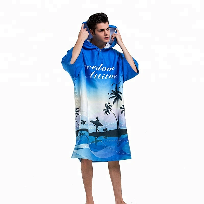 Beach Microfiber printed men surf poncho hooded