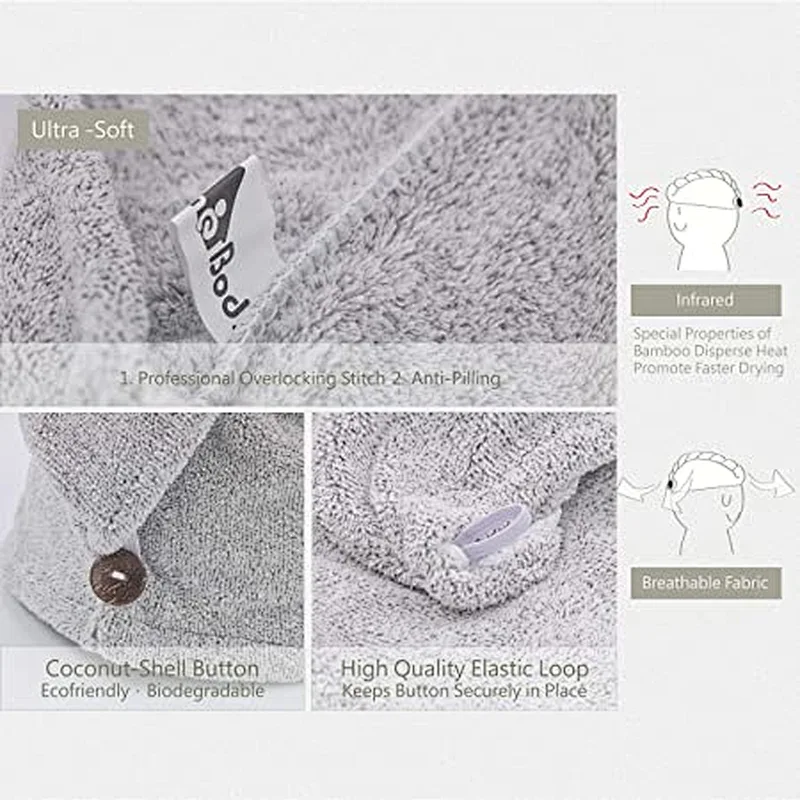 Best sale promotional women bath bamboo deluxe hair towel turban wrap