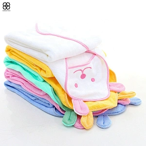 High quality super soft cotton plain dyed baby hooded towel with cute design