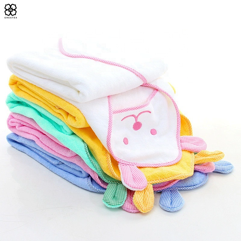 High quality super soft cotton plain dyed baby hooded towel with cute design