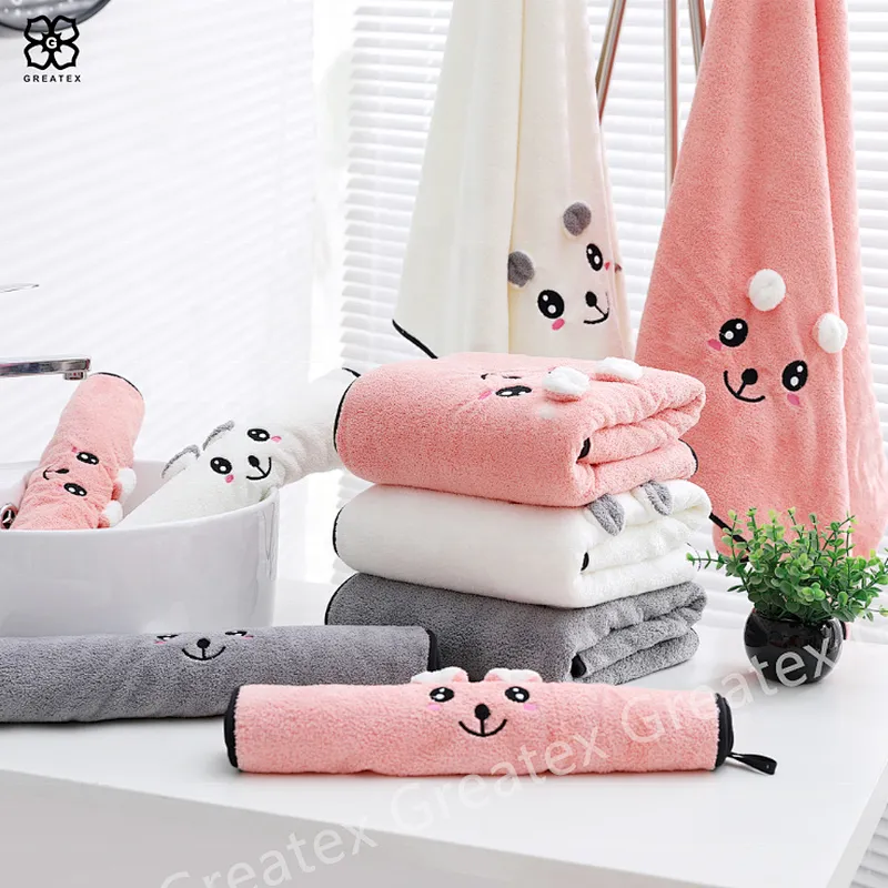 High quality hot sale embroidery animal face set baby kids bath towel soft