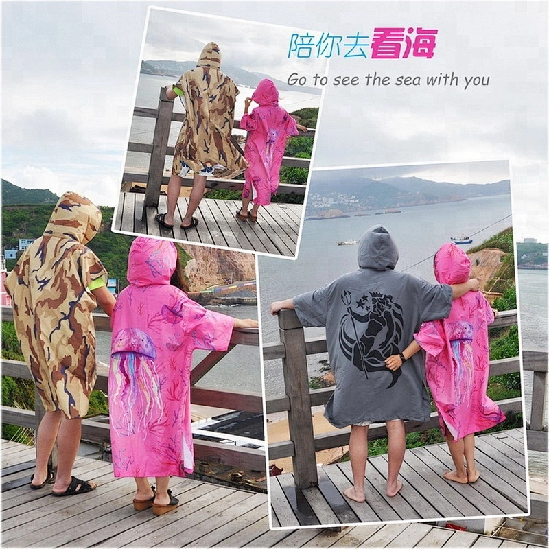 Unisex Printed hooded towelling beach robes