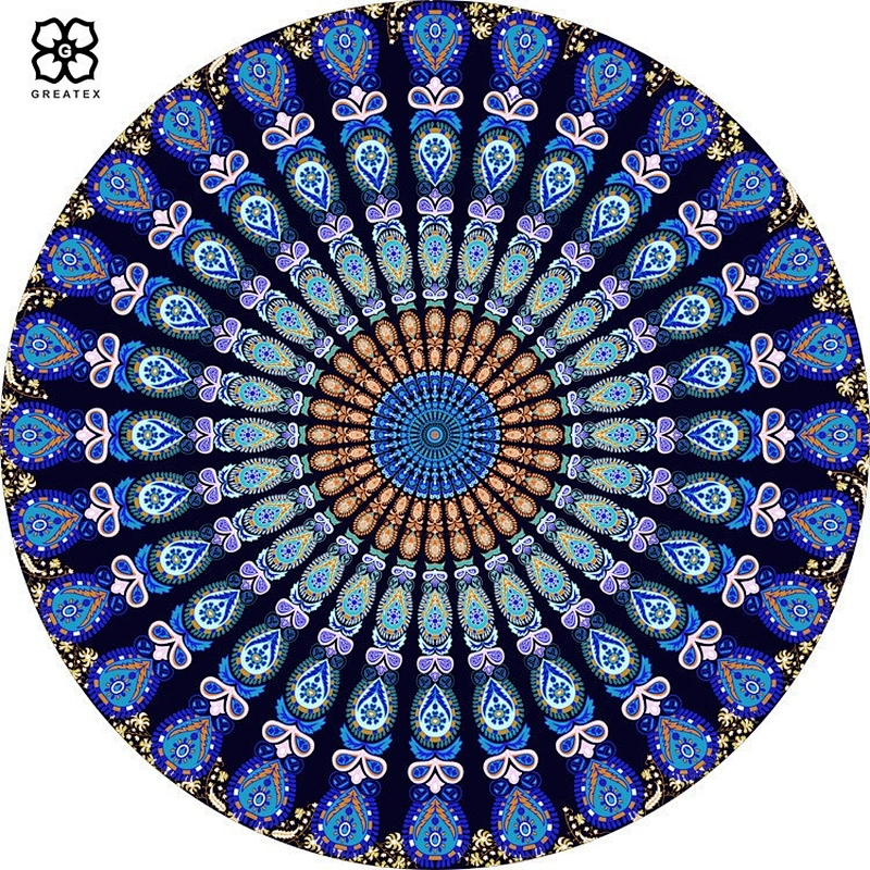 Round beach towel blanket microfiber circle picnic yoga mat with fashion fringe tassel