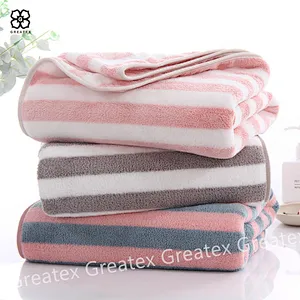 Premium high quality high absorbency fleece stripe bath towel wholesale