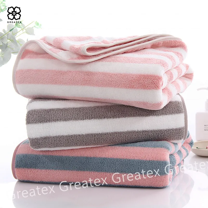 Premium high quality high absorbency fleece stripe bath towel wholesale
