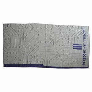 Promotional brand name designed woven beach towel 100% cotton with 500gsm