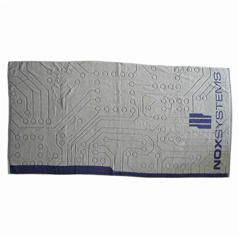 Promotional brand name designed woven beach towel 100% cotton with 500gsm