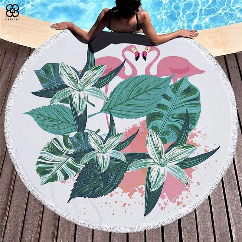 2020 Hot sell round seaside holiday microfiber beach towel with printed design