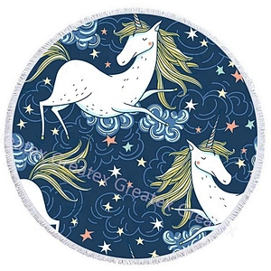 2020 New product Unicorn printing microfiber round beach towel with tassels
