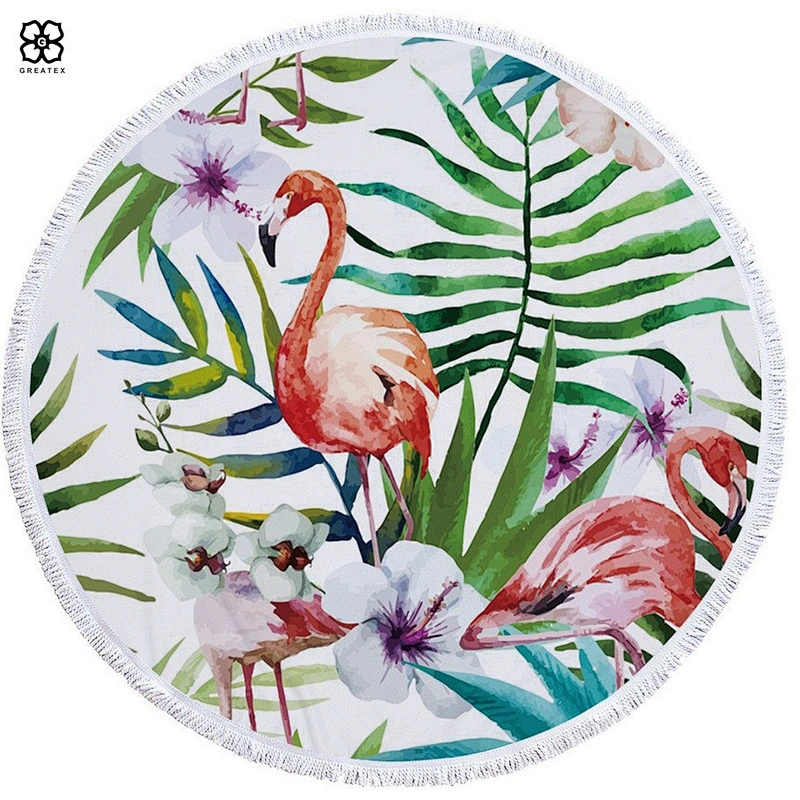 2020 Hot sell round seaside holiday microfiber beach towel with printed design
