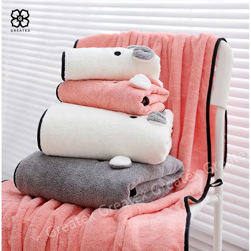 High quality hot sale embroidery animal face set baby kids bath towel soft