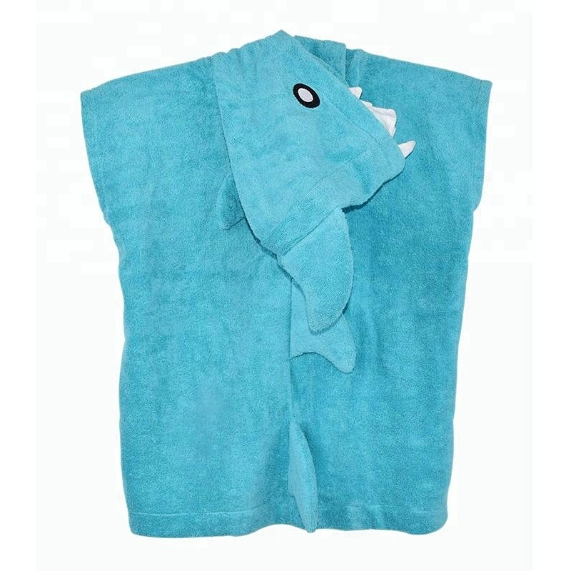 Hot sale 100% Cotton Cute Design Animal Hooded Poncho towel baby robe