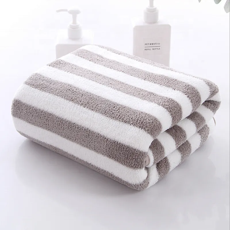 Premium high quality high absorbency fleece stripe bath towel wholesale