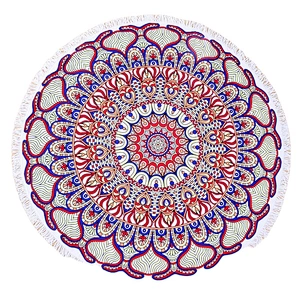 Customized design 100% microfiber suede printing round beach towel with tassel