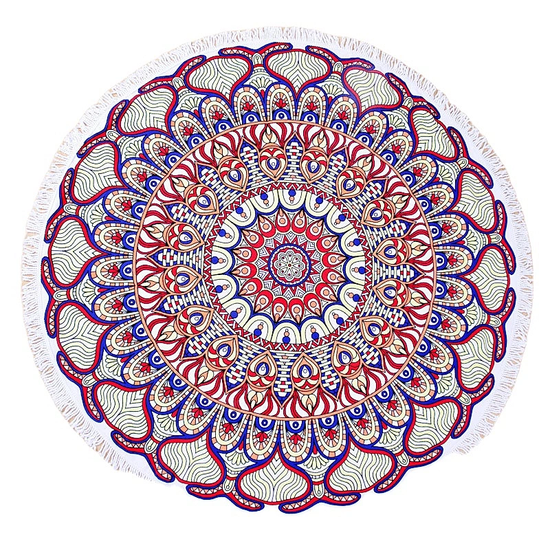 Customized design 100% microfiber suede printing round beach towel with tassel
