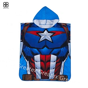 Premium high quality cartoon cotton printing kids hooded poncho towel beach