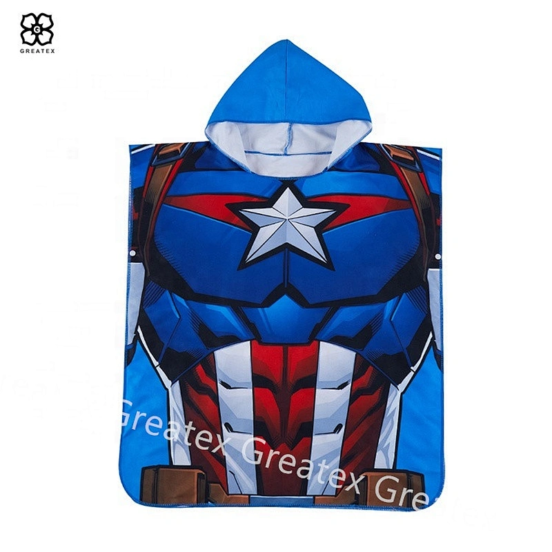 Premium high quality cartoon cotton printing kids hooded poncho towel beach