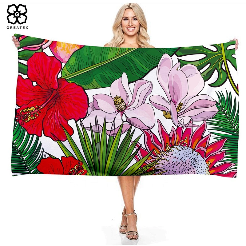 Hot sell custom pattern microfiber rectangular beach towel with unique flower pattern