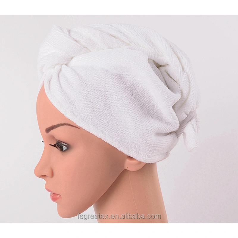 Custom logo embroidery White Salon Drying Microfiber hair towel turban