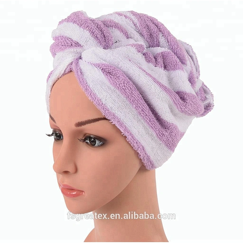 High Quality Stripe Cotton hair towel cap