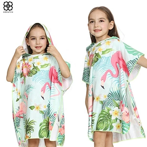 New arrival beautiful high quality printed hooded kids beach poncho towel