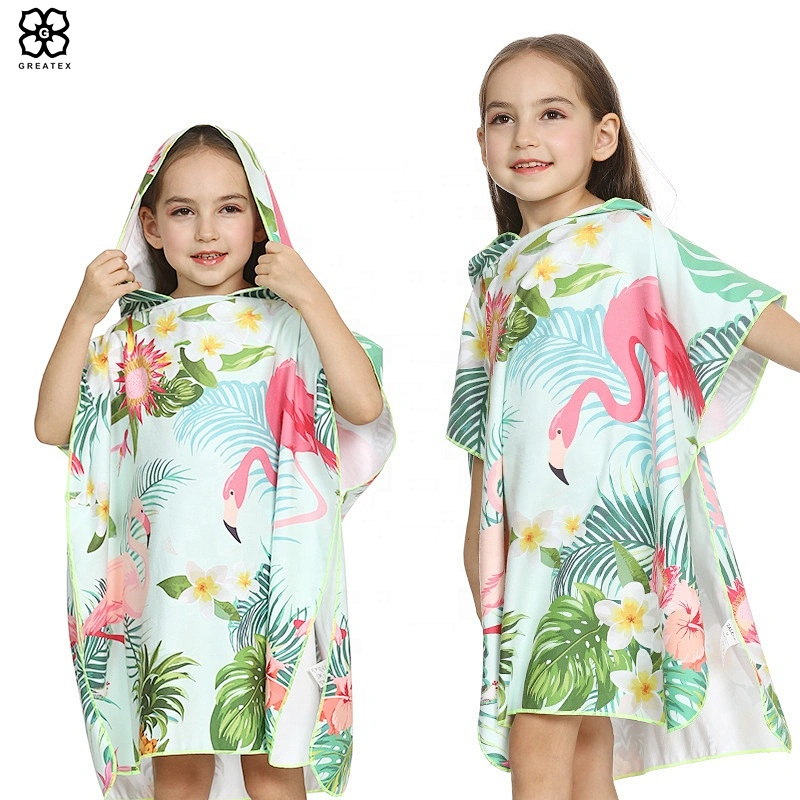 New arrival beautiful high quality printed hooded kids beach poncho towel