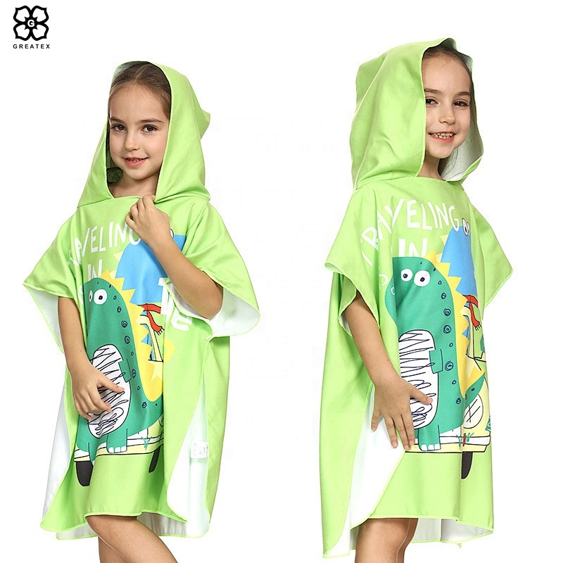 OEM custom animal print dry fast children poncho towel in beach
