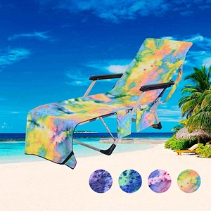 Pool Chair Towel with Side Pockets,Tie-Dye Yellow,Microfiber Chaise Lounge Towel Cover for  Beach