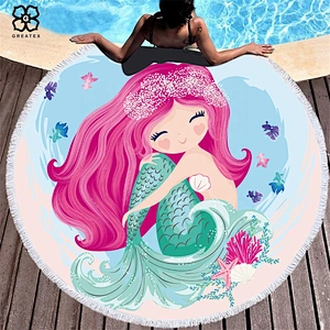 Wholesale printed cartoon roundish beach mat for kids or adults