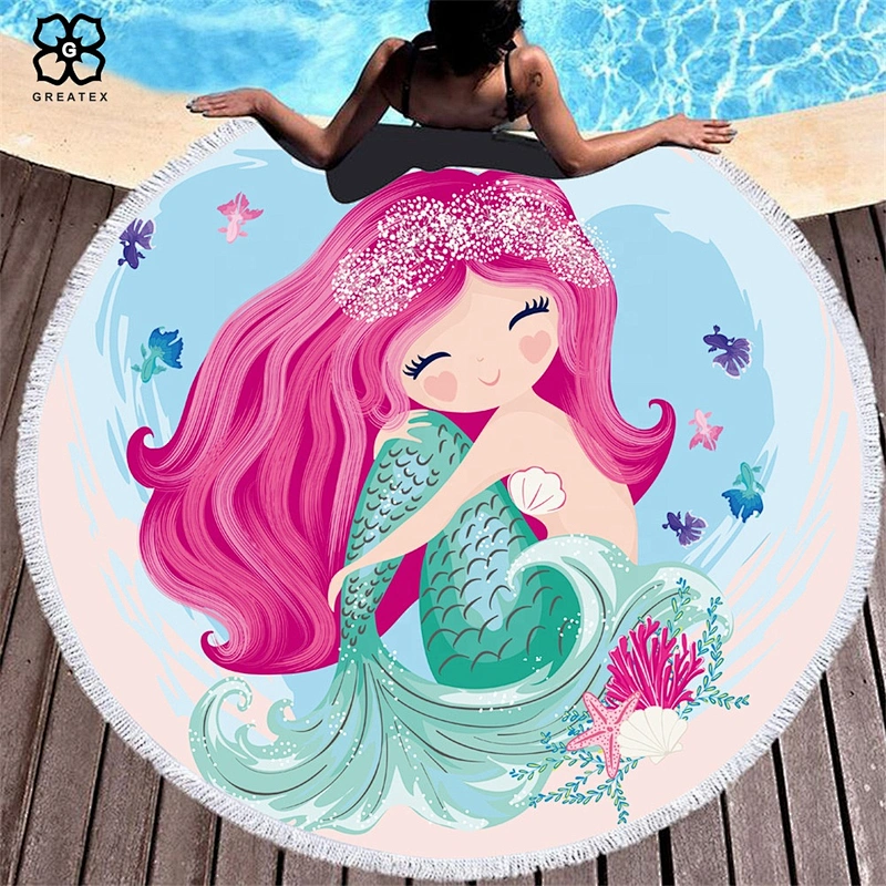 Wholesale printed cartoon roundish beach mat for kids or adults
