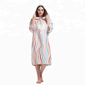 Hooded toweling Adult printed stripe poncho