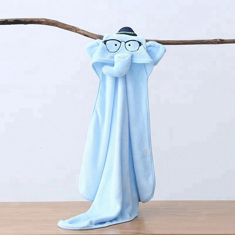 Coral fleece Organic elephant hooded baby towel
