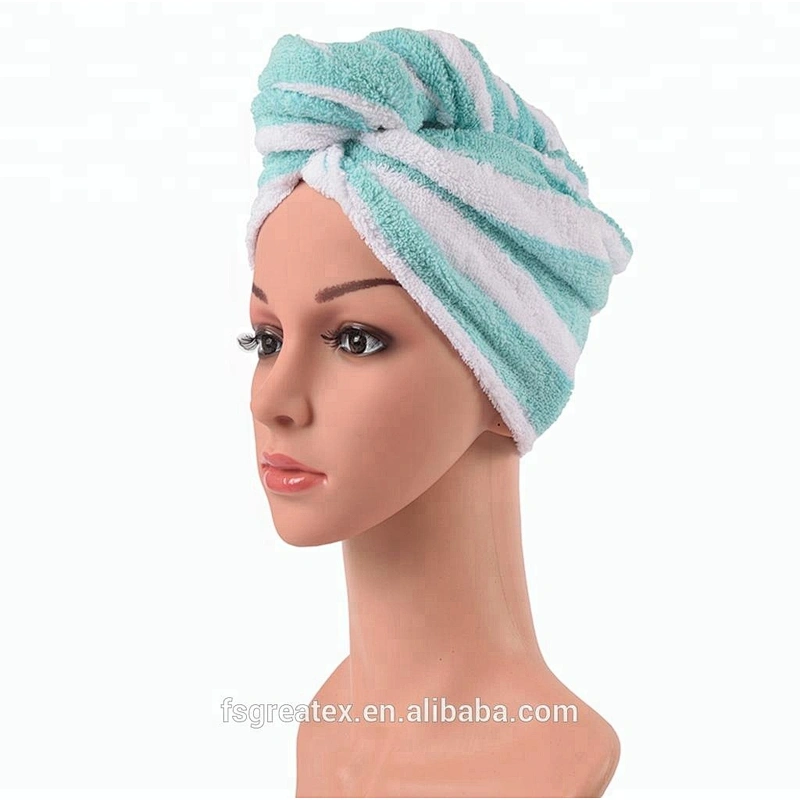 High Quality Stripe Cotton hair towel cap