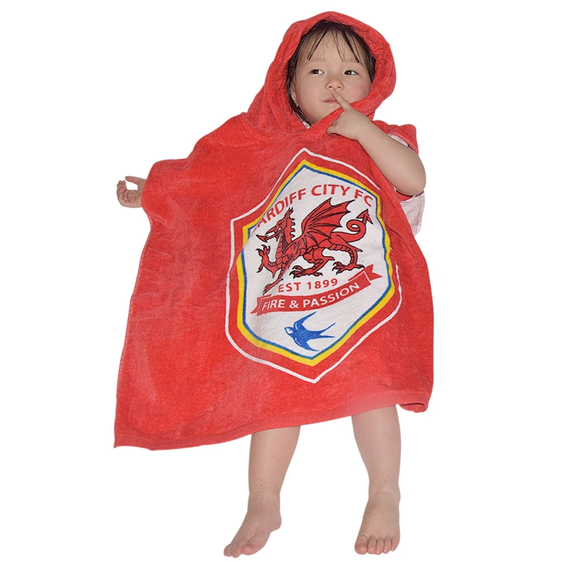 Cute Custom Printed 100% cotton  hooded poncho beach towel for kids