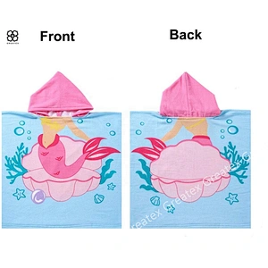 Super cute hot sale cartoon beach polyester custom poncho towel for kids