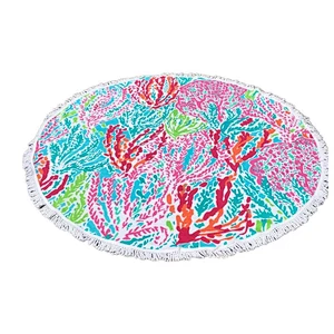 Wholesale microfiber cartoon printing patterns round beach towel with tassels