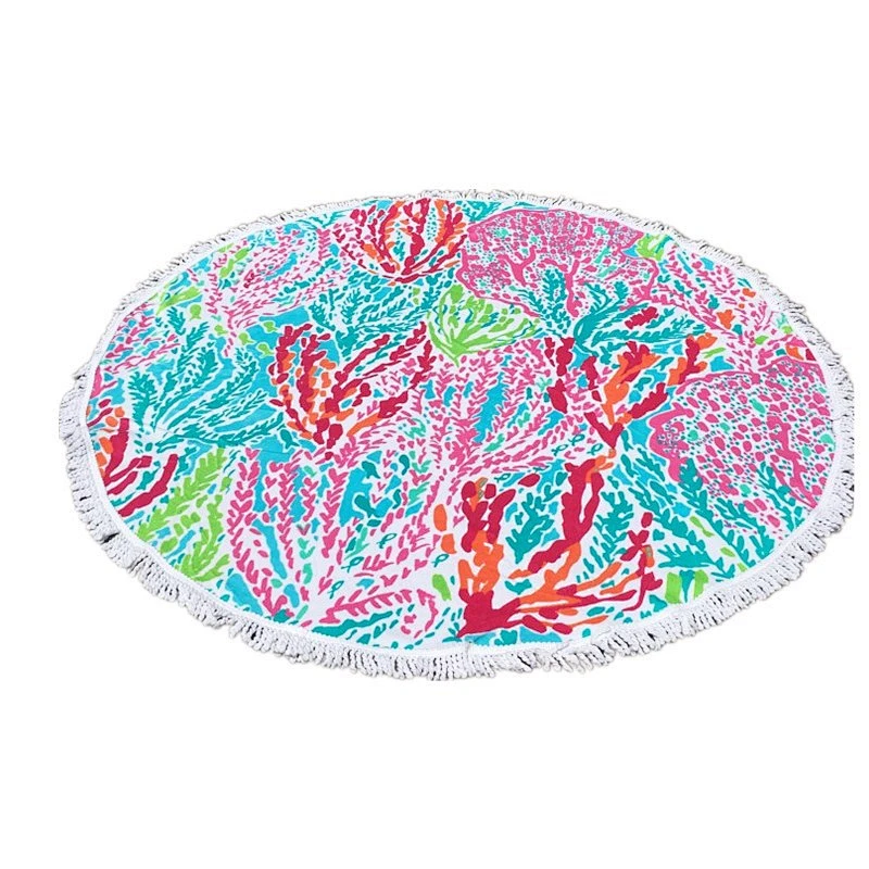 Wholesale microfiber cartoon printing patterns round beach towel with tassels
