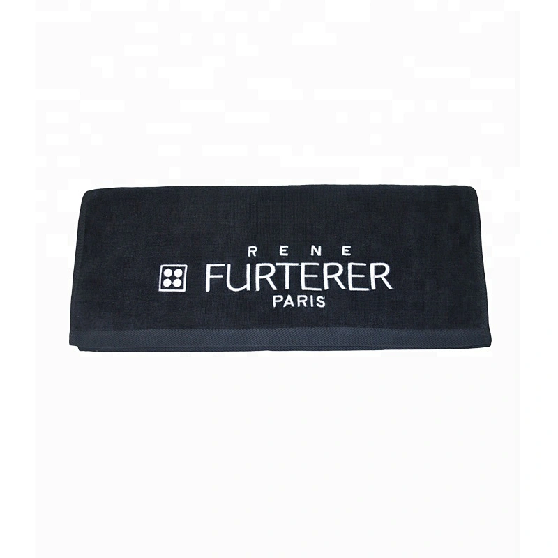 Wholesale hot sale 100%cotton Customized logo Bleach safe black salon towel