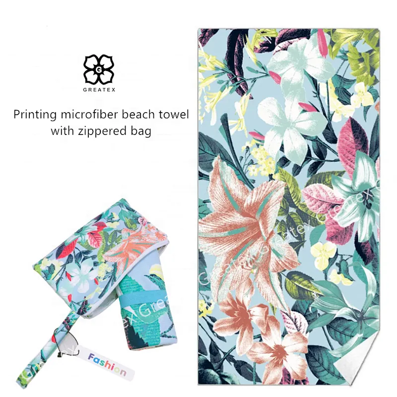 2020 Newest hot sale quick-dry microfiber beach towel with zippered bag