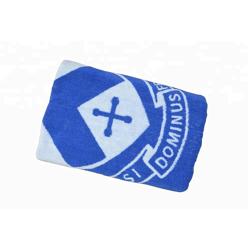 New Arrived OEM Blue and white Terry Logo Embossed bath towel