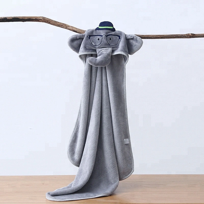 Coral fleece Organic elephant hooded baby towel