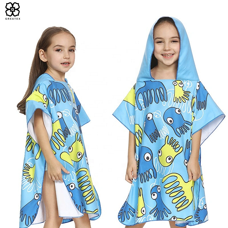 New arrival beautiful high quality printed hooded kids beach poncho towel
