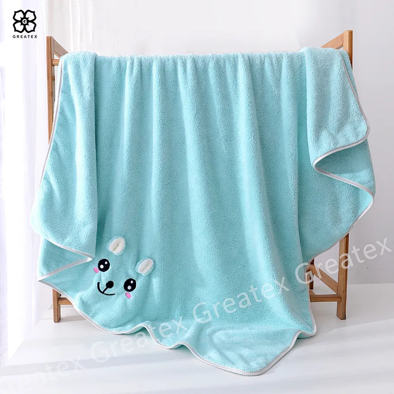 High quality hot sale embroidery animal face set baby kids bath towel soft