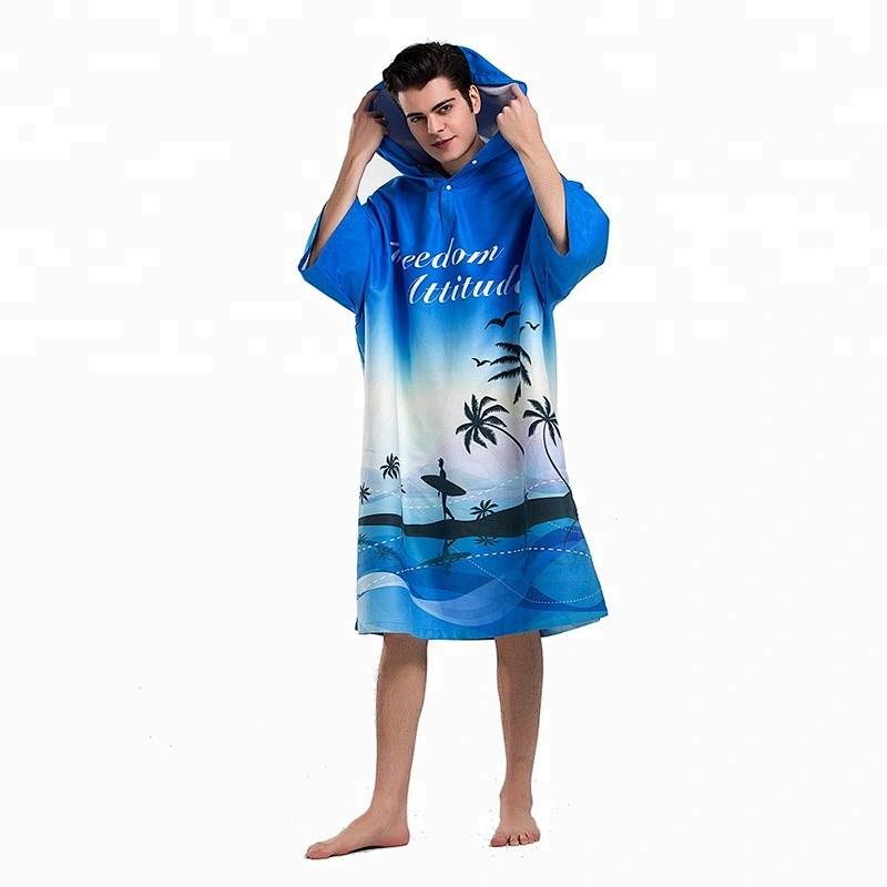 Beach Microfiber printed men surf poncho hooded
