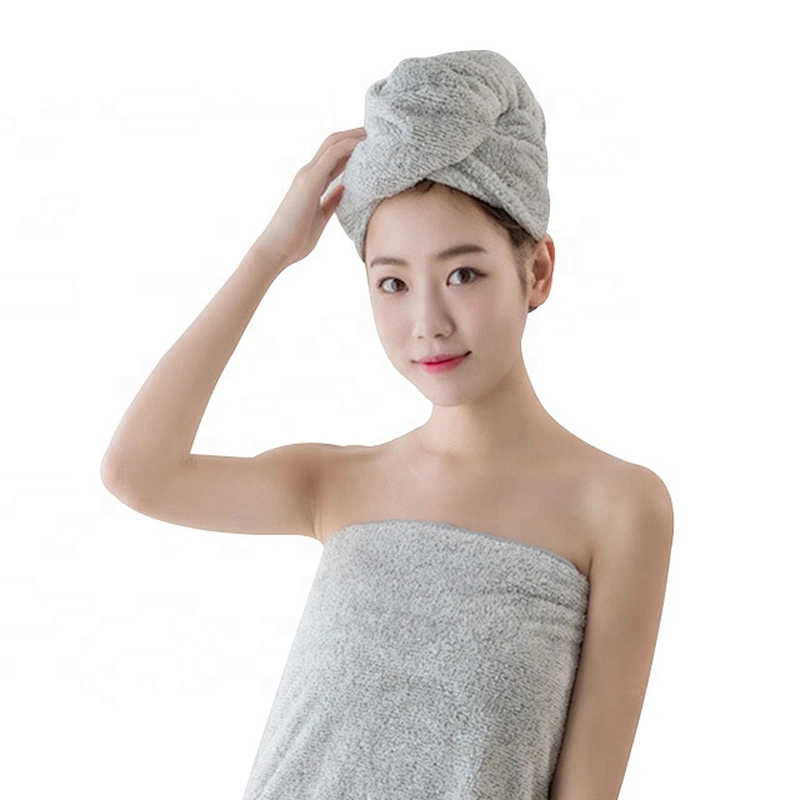 Grey color microfiber hair drying towel wrap bath head wrap for women