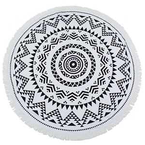 Customized design 100% microfiber suede printing round beach towel with tassel