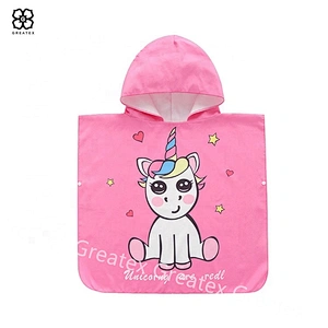 Premium high quality cartoon cotton printing kids hooded poncho towel beach