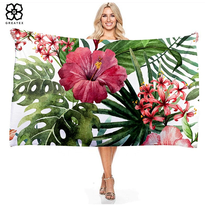 Top selling factory directly offer large flower pattern microfiber suede beach towel