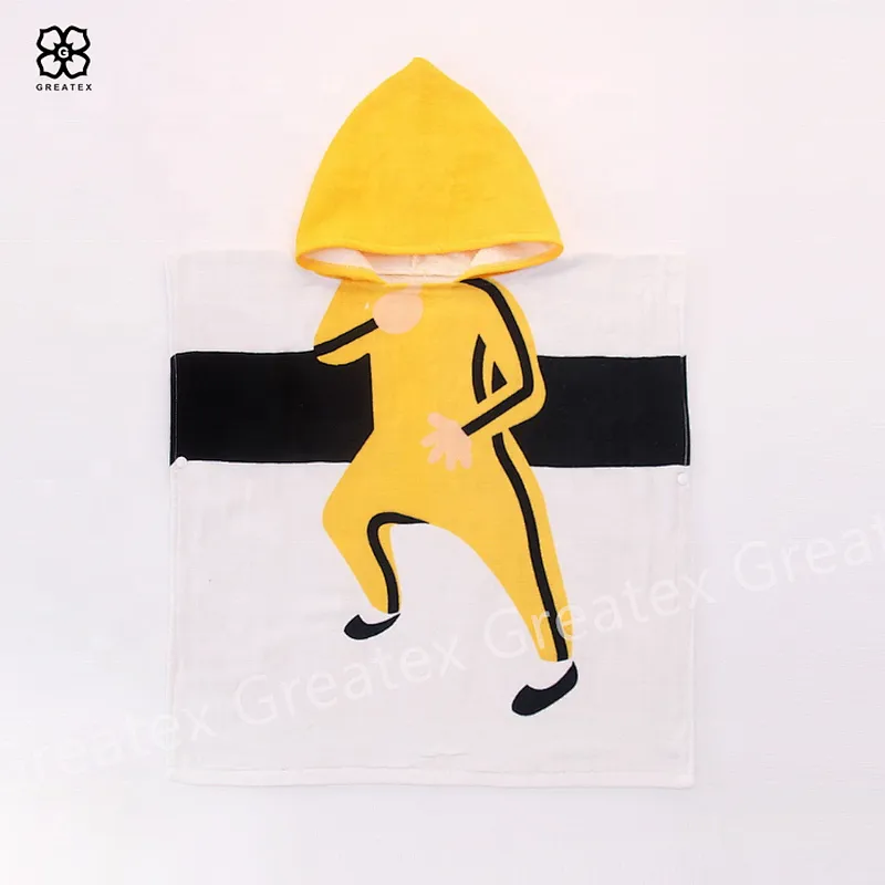 Top quality high absorbency discount children cartoon printing poncho robe