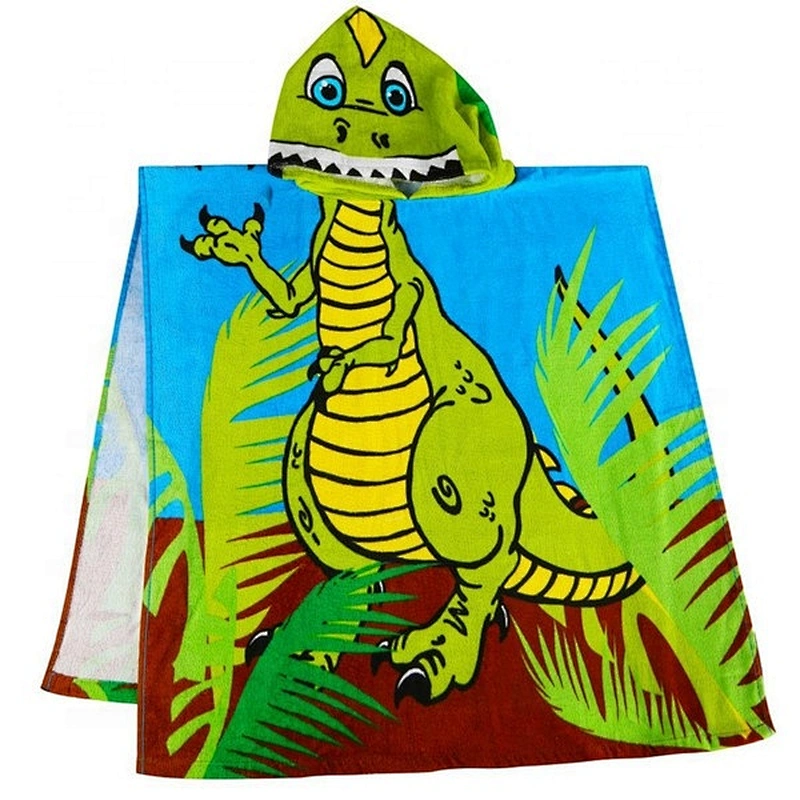 Super cute hot sale cartoon beach polyester custom poncho towel for kids